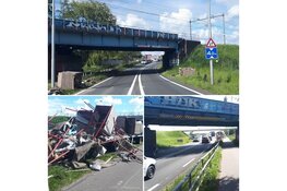 Te hoog beladen wagen ramt spoorbrug N242