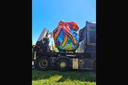 Vrachtwagen met reuze octopus knalt op spoorbrug N242