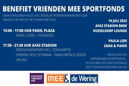 Benefietavond Vrienden MEE Sportfonds op donderdag 14 juli