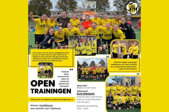 Open trainingen bij Reiger Boys Vrouwen