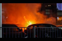 Metershoge vlammen op industrieterrein: meerdere auto's in brand, mogelijk brandstichting